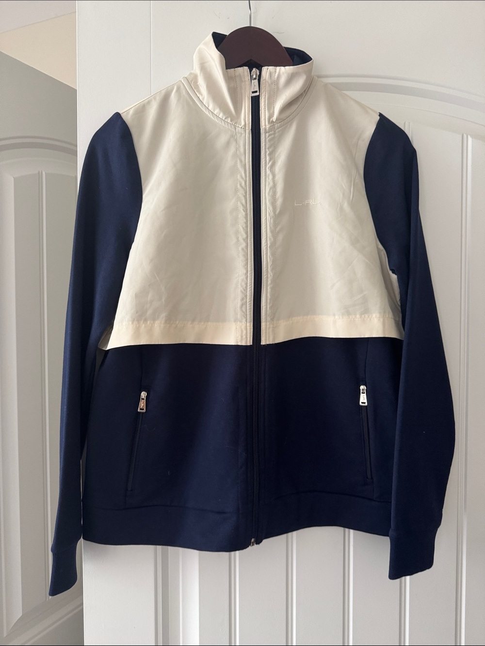 Lauren Ralph Lauren Navy and Cream Colorblock Zip Jacket size medium